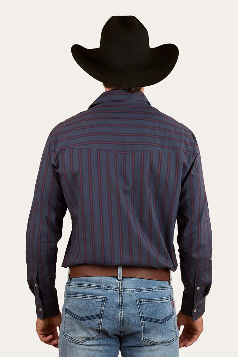Online Ringers Western Mapleton Mens Western Shirt Stripe - Navy