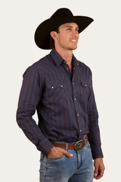 Online Ringers Western Mapleton Mens Western Shirt Stripe - Navy