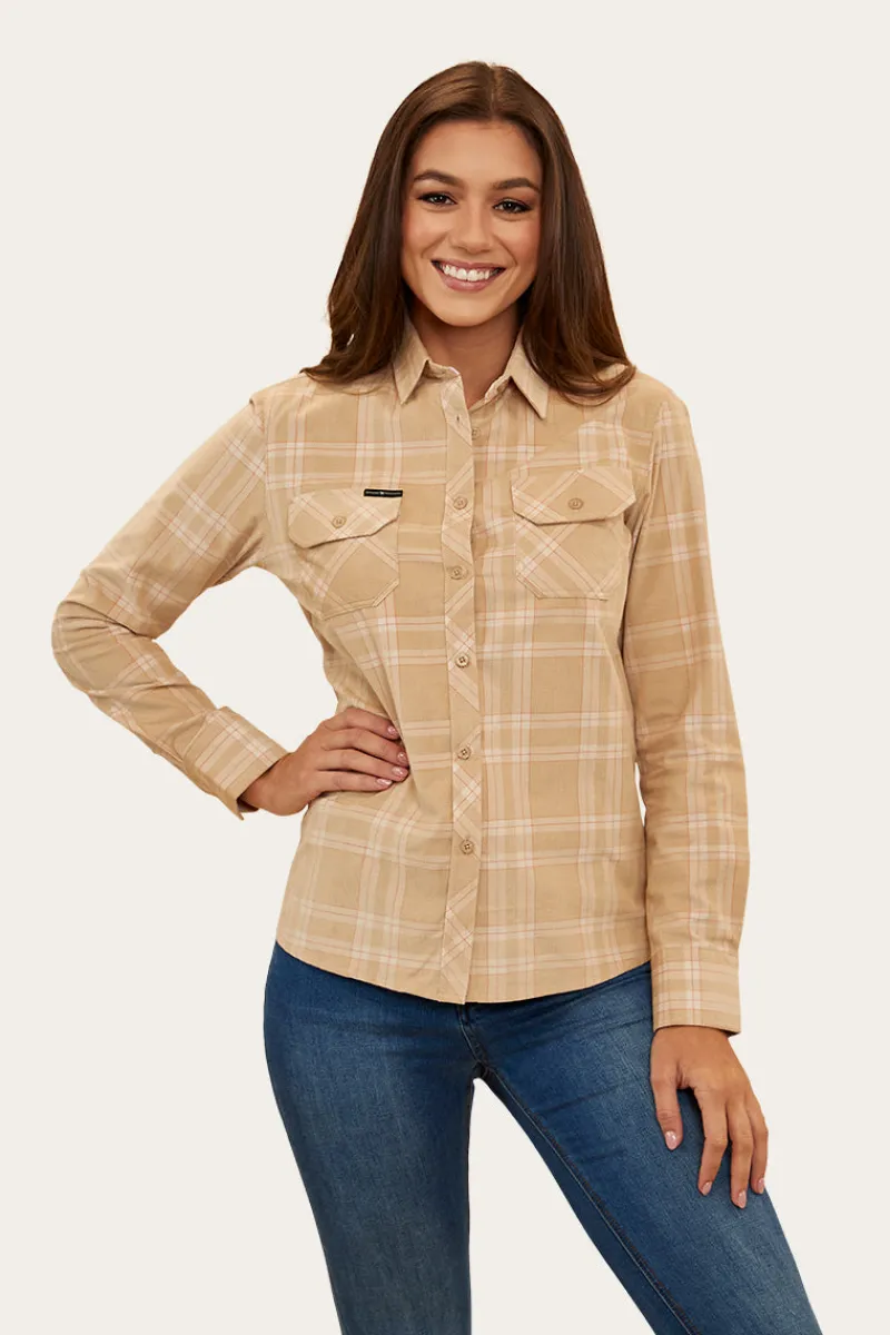 Clearance Ringers Western Matilda Womens Corduroy Flannel - Dark Sand