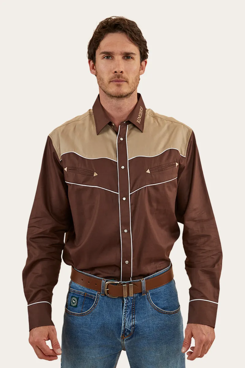 New Ringers Western McGraw Mens Western Shirt - Chocolate/Dark Sand