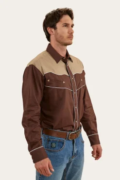 New Ringers Western McGraw Mens Western Shirt - Chocolate/Dark Sand