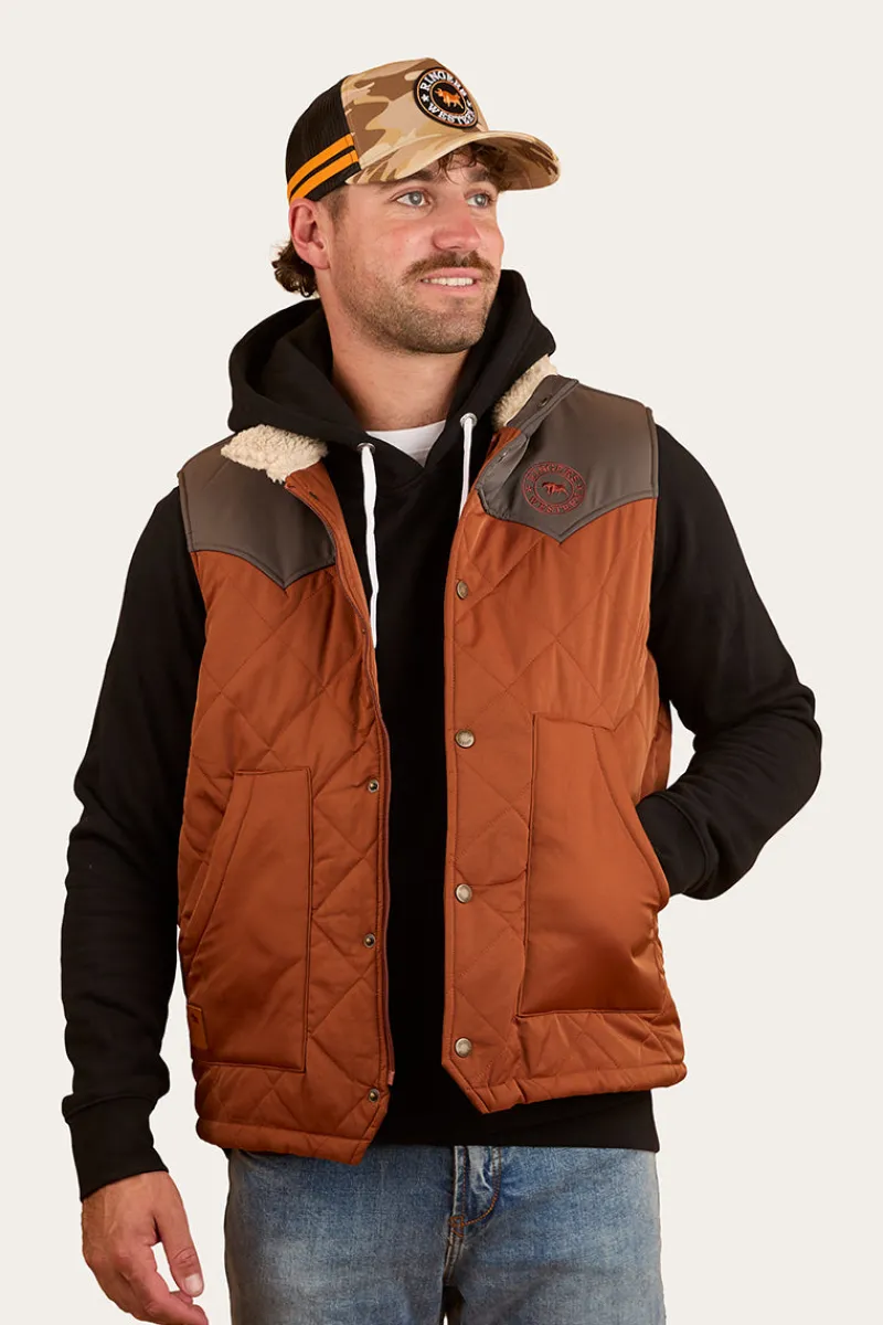 Discount Ringers Western McKinlay Mens Puffer Vest - Tobacco / Charcoal