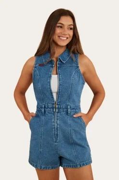 Sale Ringers Western Mimi Womens Playsuit - Mid Wash Blue