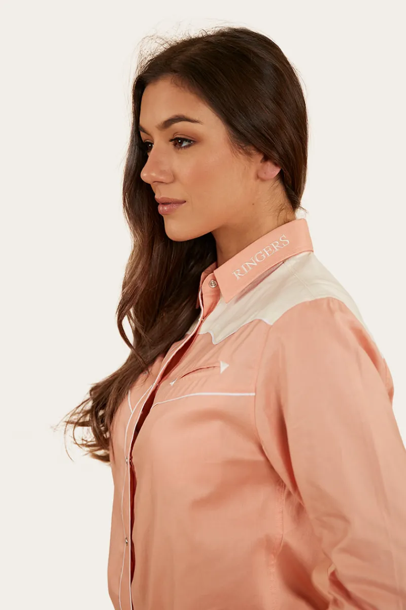 Clearance Ringers Western Musgraves Womens Western Shirt - Coral/Off White
