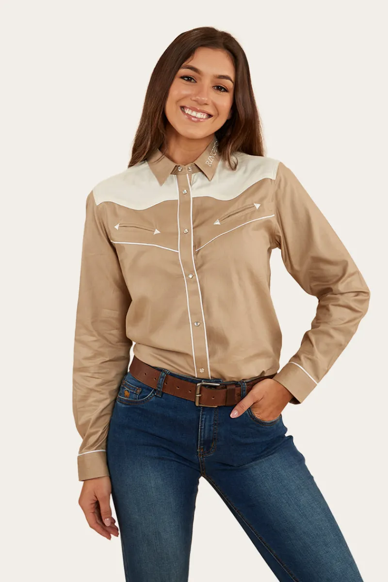 Outlet Ringers Western Musgraves Womens Western Shirt - Dark Sand/Off White