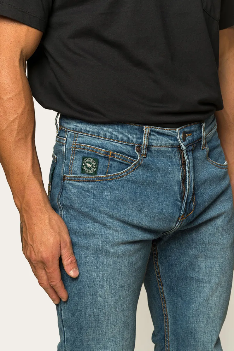 Sale Ringers Western Muster Mens Slim Straight Fit Jeans - Mid Wash Blue