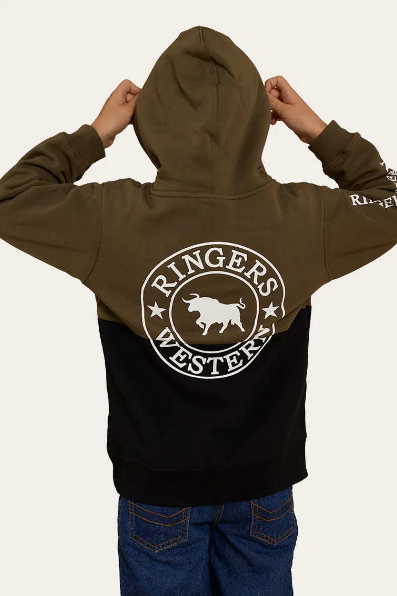 Outlet Ringers Western Oakey Kids Hoodie - Military Green/Black