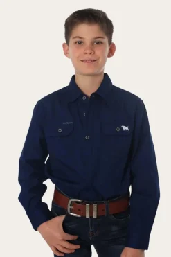 Sale Ringers Western Ord River Half Button Kids Work Shirt - Navy