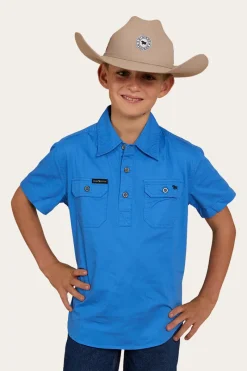 Hot Ringers Western Ord River Kids Half Button Short Sleeve Work Shirt - Blue