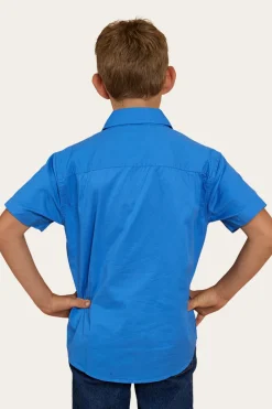 Hot Ringers Western Ord River Kids Half Button Short Sleeve Work Shirt - Blue