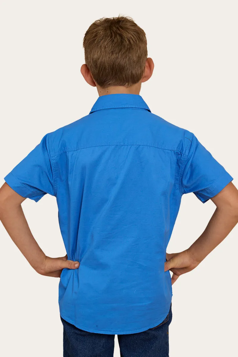 Hot Ringers Western Ord River Kids Half Button Short Sleeve Work Shirt - Blue