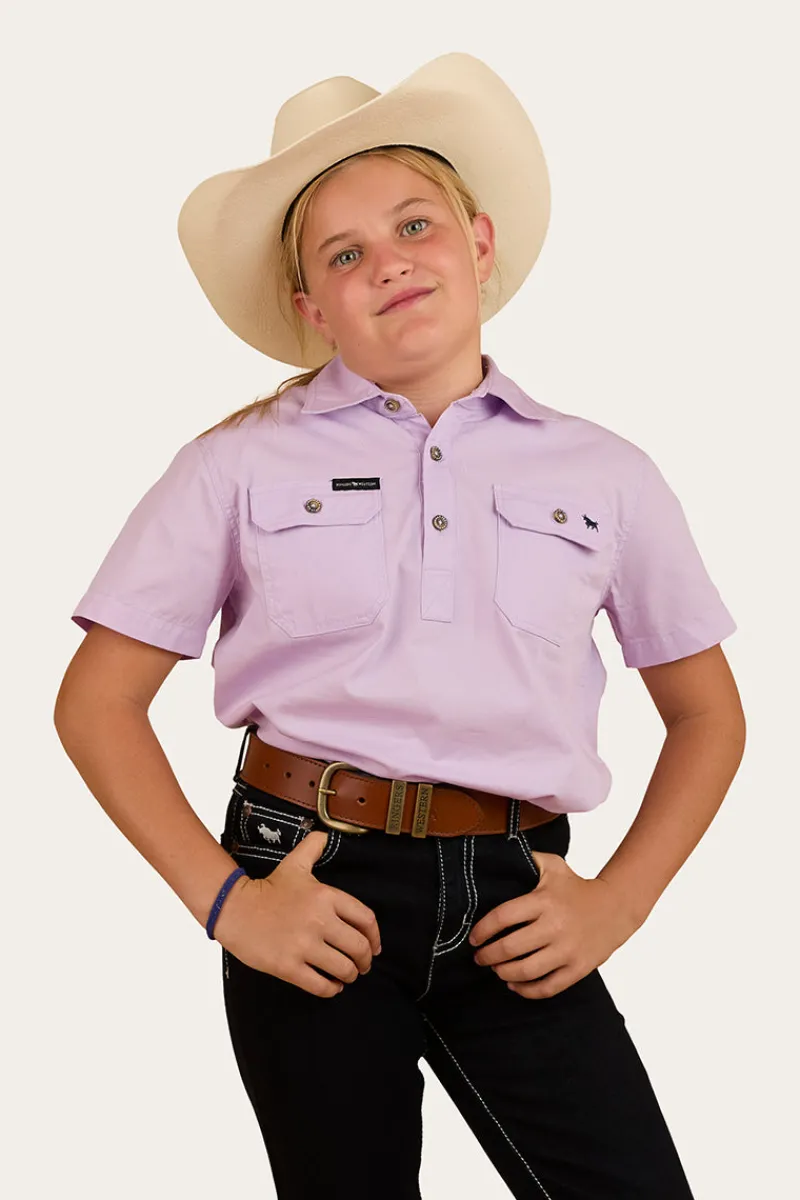 Discount Ringers Western Ord River Kids Half Button Short Sleeve Work Shirt - Lavender