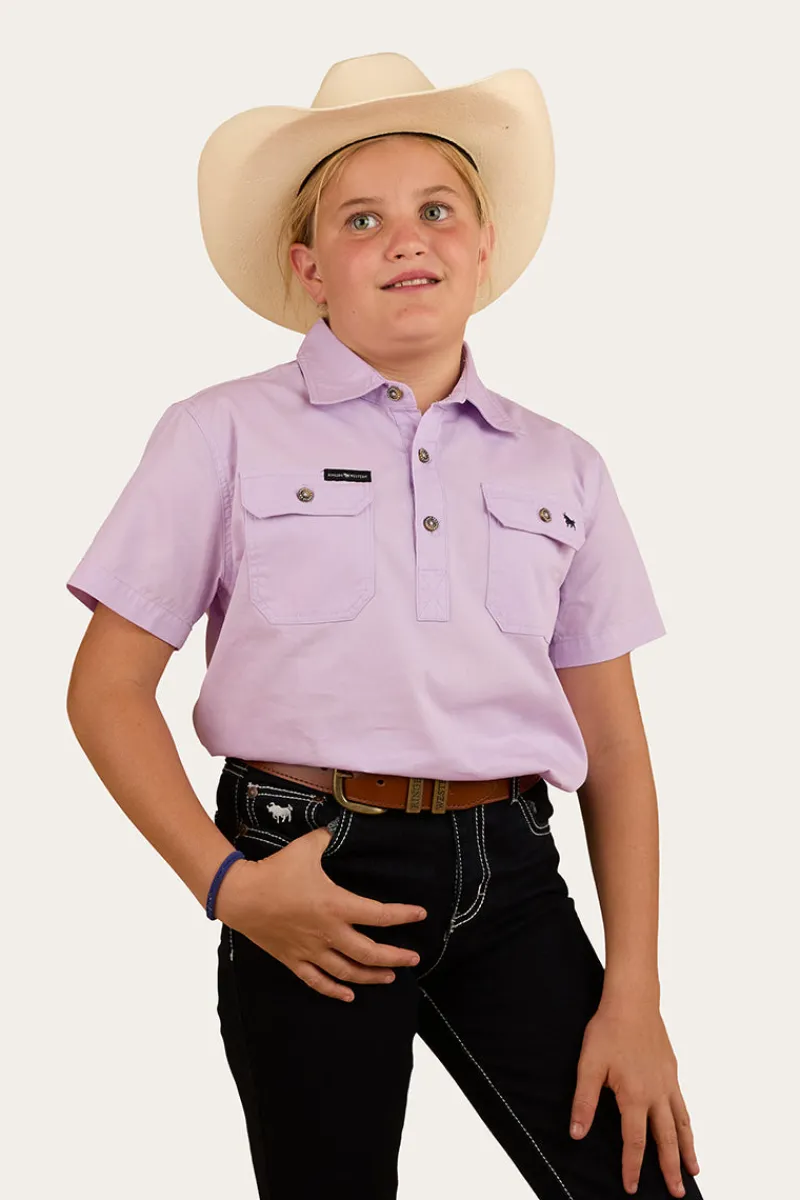 Discount Ringers Western Ord River Kids Half Button Short Sleeve Work Shirt - Lavender