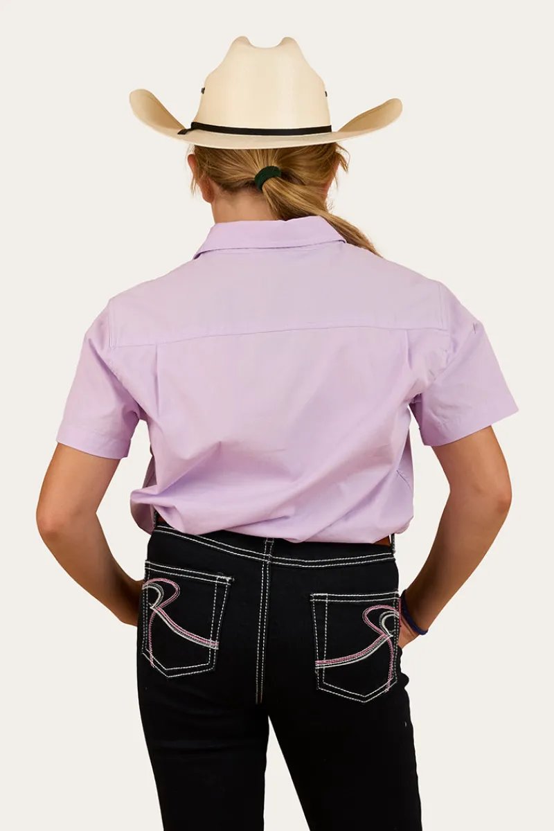 Discount Ringers Western Ord River Kids Half Button Short Sleeve Work Shirt - Lavender