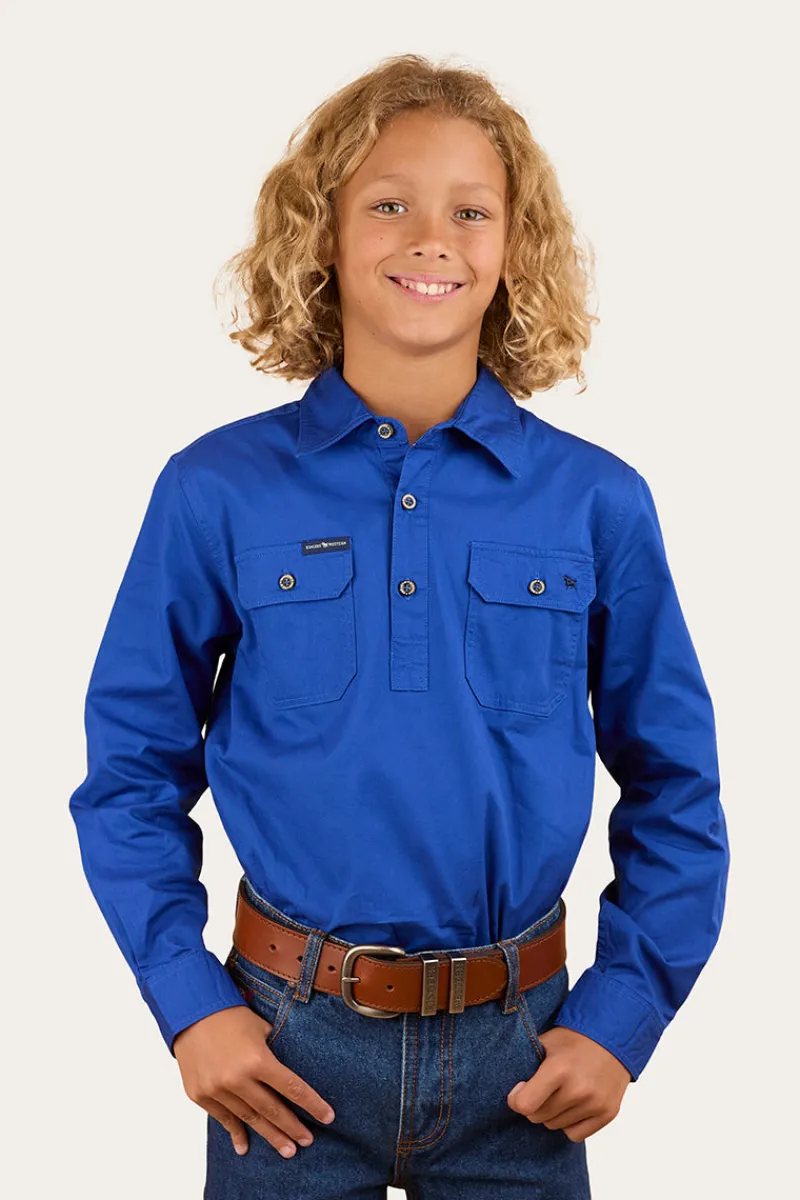 Hot Ringers Western Ord River Kids Half Button Work Shirt - Royal Blue
