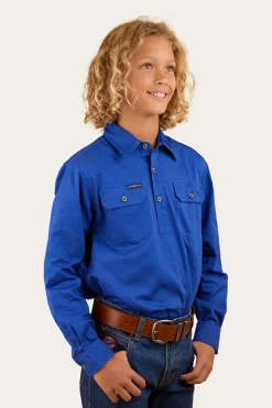 Hot Ringers Western Ord River Kids Half Button Work Shirt - Royal Blue