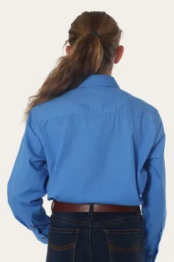 Hot Ringers Western Ord River Kids Half Button Work Shirt - Blue