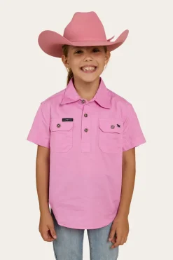 New Ringers Western Ord River Kids Half Button Short Sleeve Work Shirt - Pastel Pink