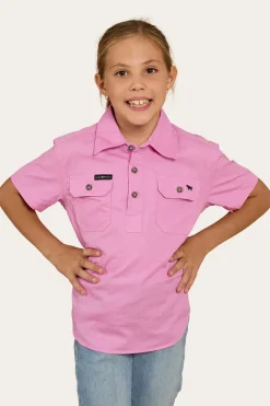 New Ringers Western Ord River Kids Half Button Short Sleeve Work Shirt - Pastel Pink