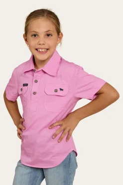 New Ringers Western Ord River Kids Half Button Short Sleeve Work Shirt - Pastel Pink