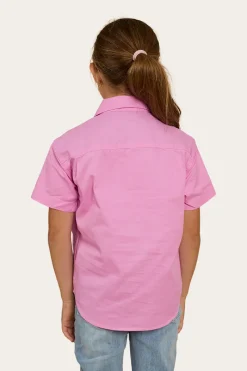 New Ringers Western Ord River Kids Half Button Short Sleeve Work Shirt - Pastel Pink