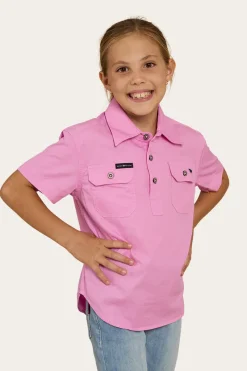 New Ringers Western Ord River Kids Half Button Short Sleeve Work Shirt - Pastel Pink