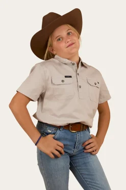 Sale Ringers Western Ord River Kids Half Button Short Sleeve Work Shirt - Beige