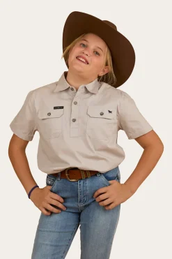 Sale Ringers Western Ord River Kids Half Button Short Sleeve Work Shirt - Beige