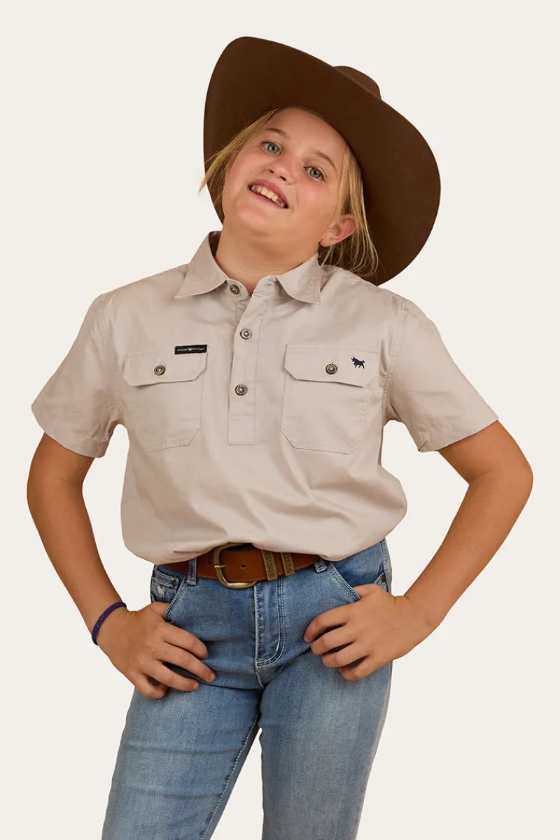 Sale Ringers Western Ord River Kids Half Button Short Sleeve Work Shirt - Beige