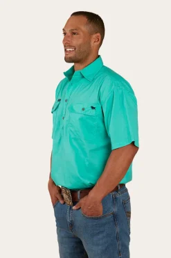 Discount Ringers Western Pack Saddle Mens Short Sleeve Half Button Work Shirt - Mint
