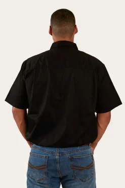 Outlet Ringers Western Pack Saddle Mens Short Sleeve Half Button Work Shirt - Black