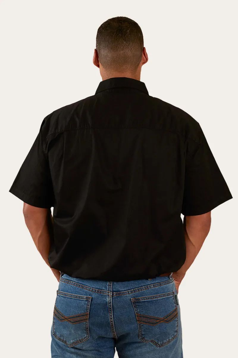 Outlet Ringers Western Pack Saddle Mens Short Sleeve Half Button Work Shirt - Black