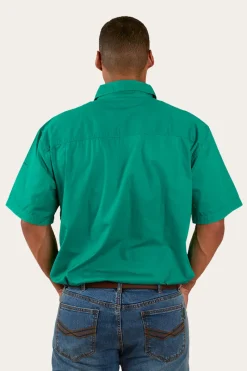 Online Ringers Western Pack Saddle Mens Short Sleeve Half Button Work Shirt - Green