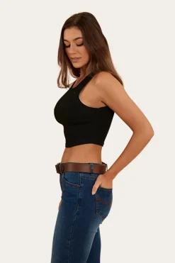 Clearance Ringers Western Paige Womens Cropped Rib Tank - Black