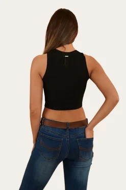Clearance Ringers Western Paige Womens Cropped Rib Tank - Black