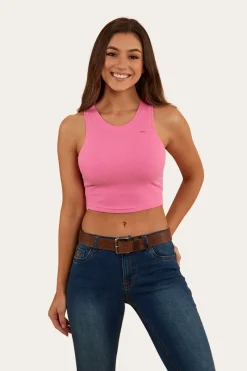 Online Ringers Western Paige Womens Cropped Rib Tank - Pink