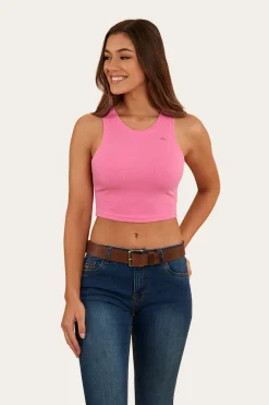 Online Ringers Western Paige Womens Cropped Rib Tank - Pink
