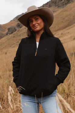 New Ringers Western Peninsula Womens 1/4 Zip Crew - Black