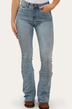 Hot Ringers Western Penny Rodeo Womens High-Rise Bootleg Jeans - Light Blue