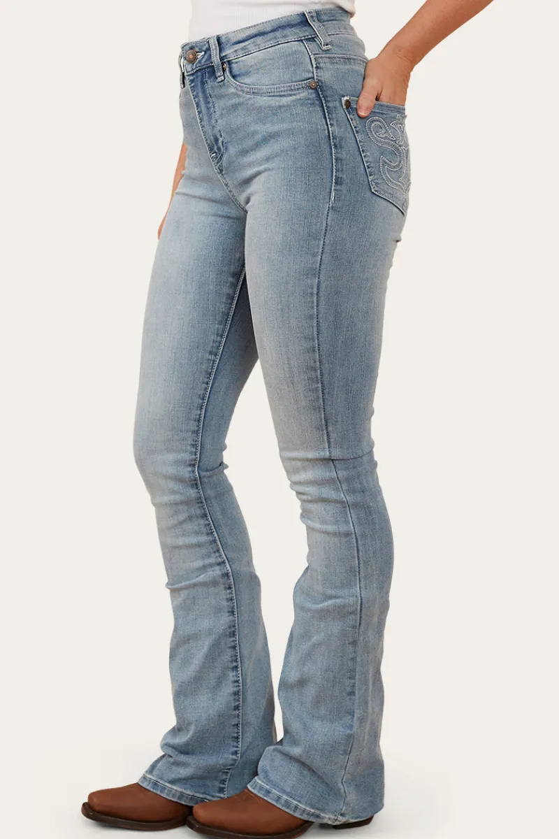 Hot Ringers Western Penny Rodeo Womens High-Rise Bootleg Jeans - Light Blue