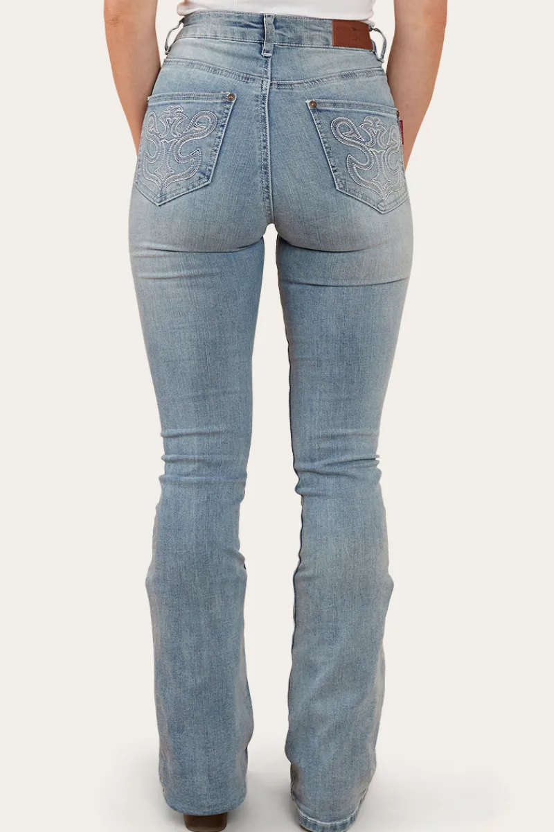 Hot Ringers Western Penny Rodeo Womens High-Rise Bootleg Jeans - Light Blue