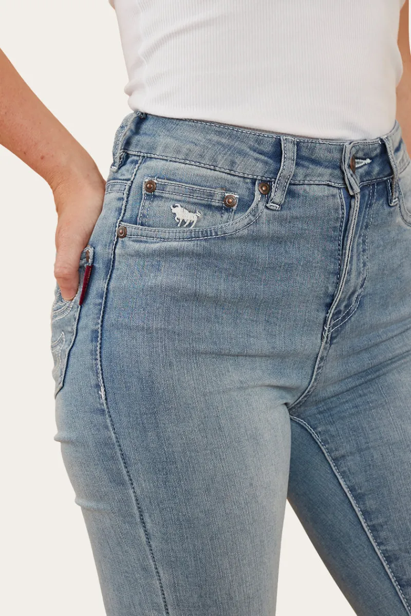 Hot Ringers Western Penny Rodeo Womens High-Rise Bootleg Jeans - Light Blue