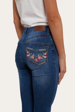 Outlet Ringers Western Penny Rodeo Womens High-Rise Bootleg Jeans - Vintage Blue Wash