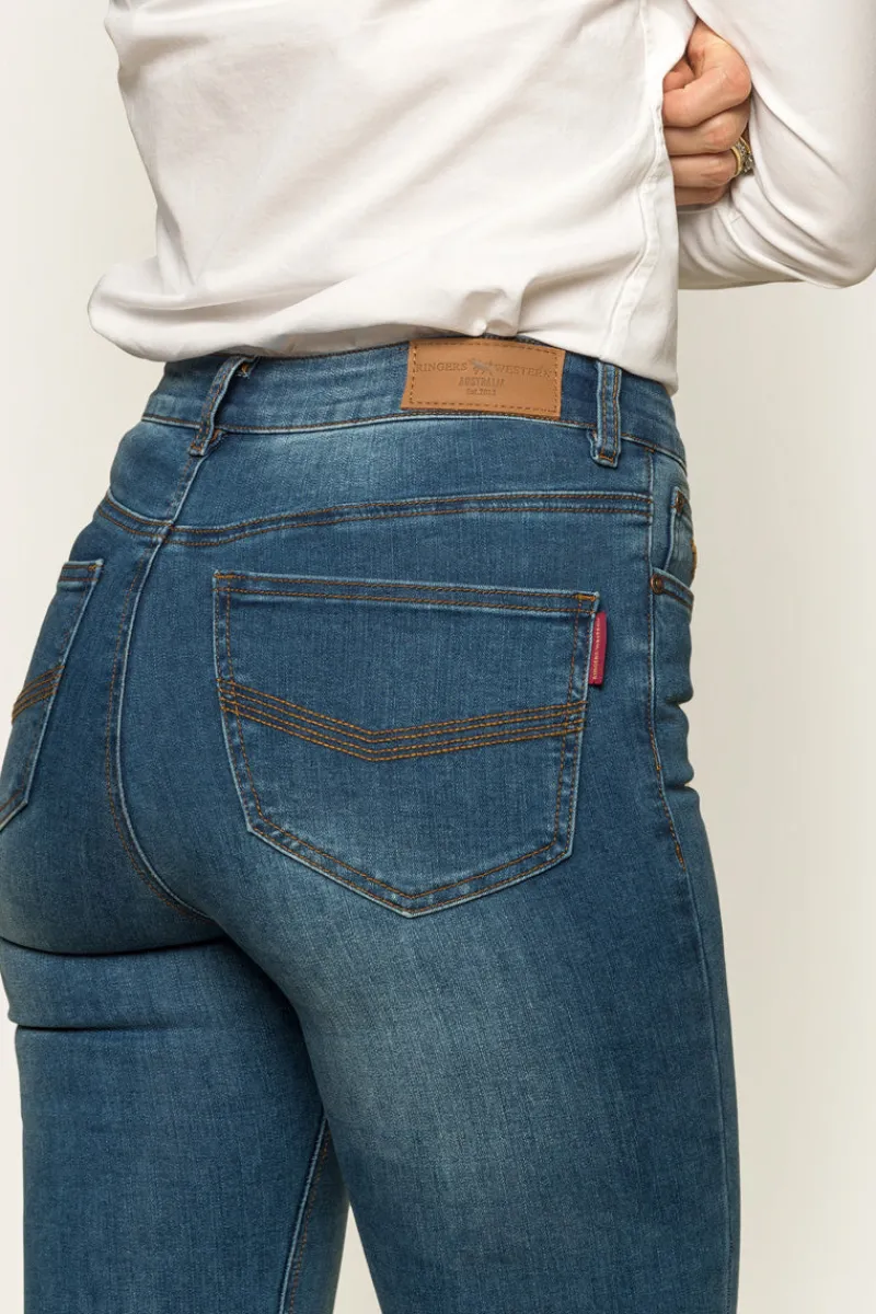 Hot Ringers Western Penny Womens High-Rise Bootleg Jeans - Vintage Blue Wash