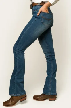 Hot Ringers Western Penny Womens High-Rise Bootleg Jeans - Vintage Blue Wash