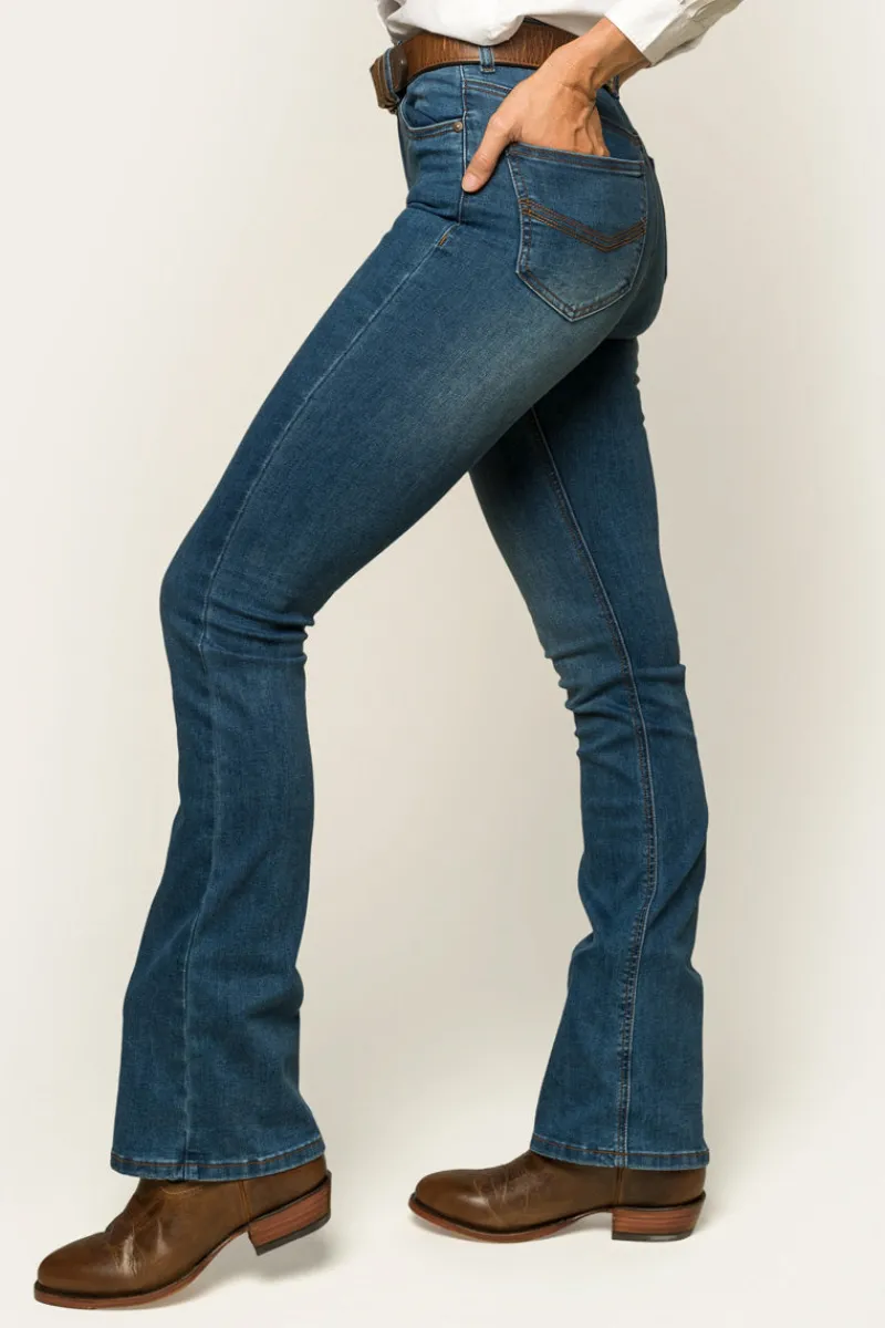 Hot Ringers Western Penny Womens High-Rise Bootleg Jeans - Vintage Blue Wash