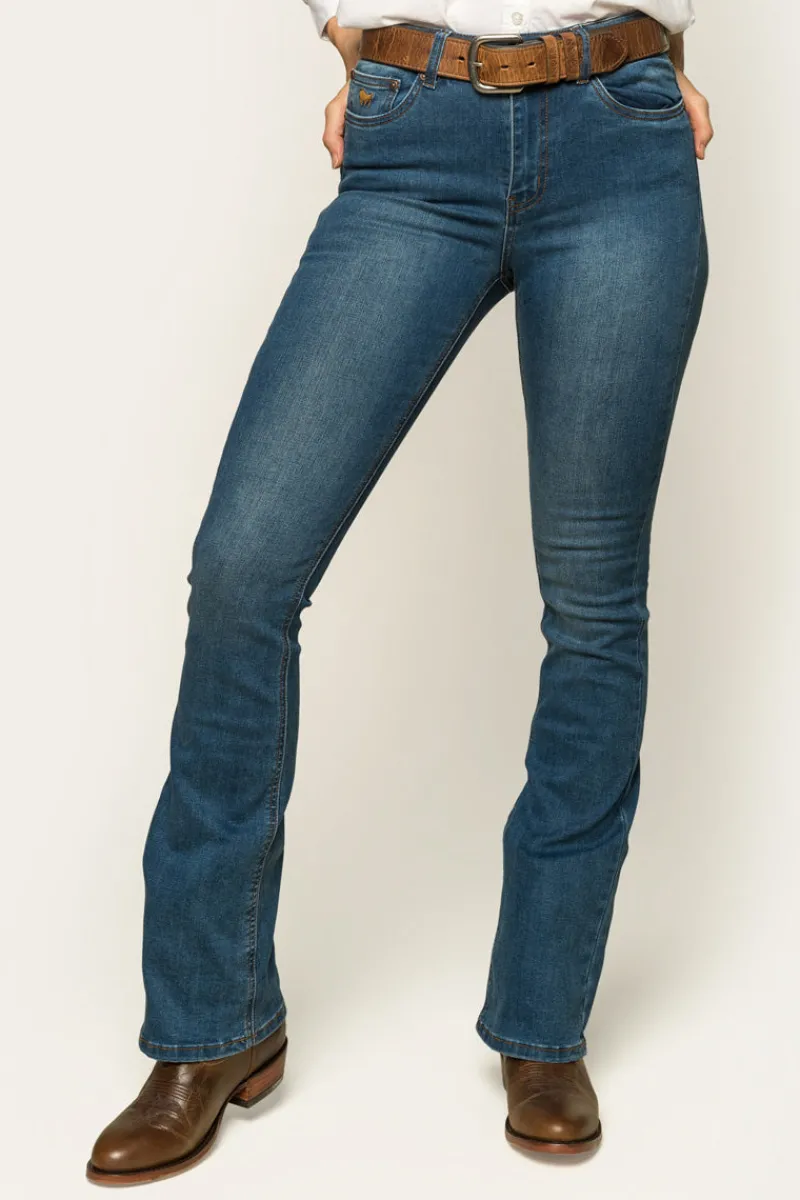 Hot Ringers Western Penny Womens High-Rise Bootleg Jeans - Vintage Blue Wash