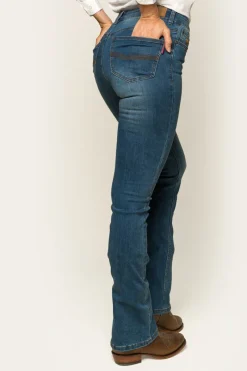 Hot Ringers Western Penny Womens High-Rise Bootleg Jeans - Vintage Blue Wash