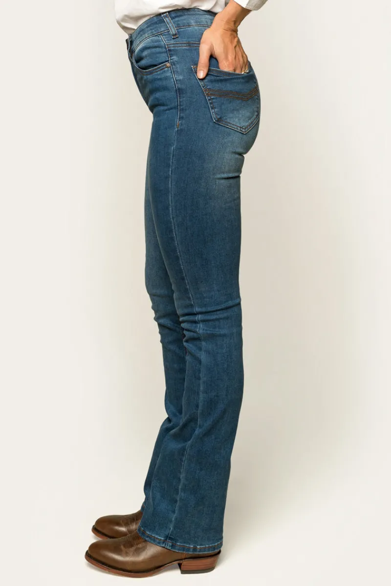 Hot Ringers Western Penny Womens High-Rise Bootleg Jeans - Vintage Blue Wash