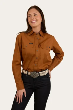 Outlet Ringers Western Pentecost River Womens Full Button Work Shirt - Tobacco